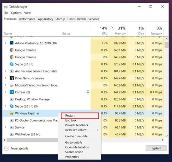 Restart Task Manager