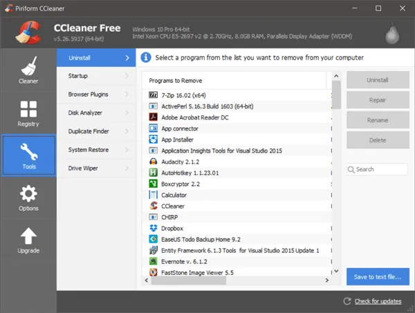 CCleaner to clean out Registry from your PC